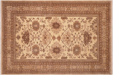 handmade Traditional Kafkaz Chobi Ziegler Beige Tan Hand Knotted RECTANGLE 100% WOOL area rug 6 x 9